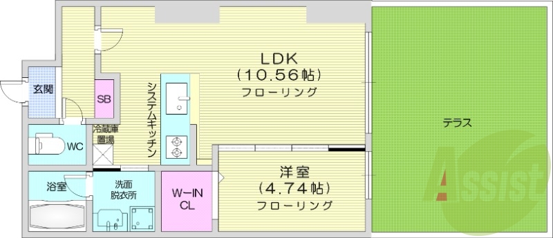 1LDK、テラス、ウォークインクローゼット、ネット無料
