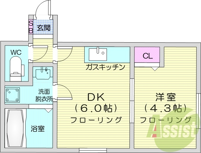 1DK、収納、バストイレ別、洗面脱衣所、灯油暖房