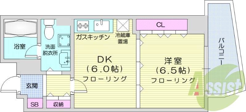 1DK、都市ガス、ガスFF暖房、宅配ボックス、