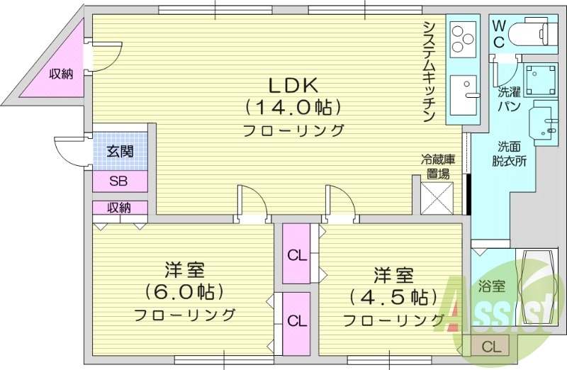 2LDK、灯油給湯暖房、システムキッチン、ウォシュレット