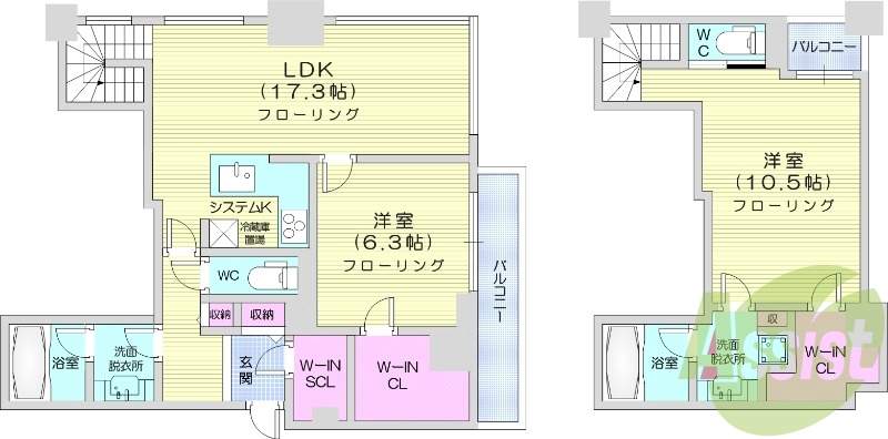 2LDK、眺望良好、2面バルコニー、システムキッチン