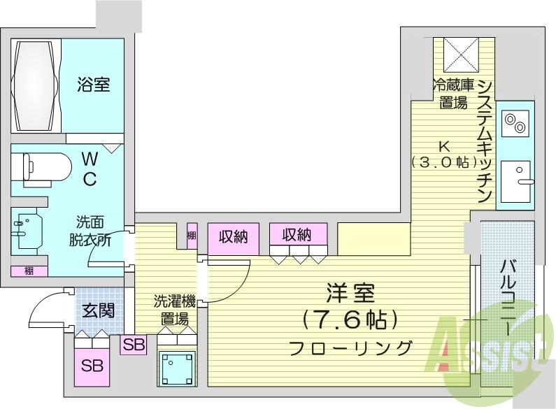 1R、都市ガス、追い焚き、浴室乾燥機、ネット無料