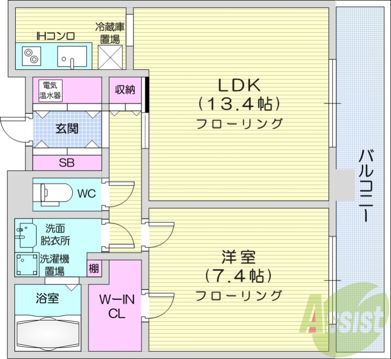 1LDK、オール電化、オートロック、ペット可、バストイレ別