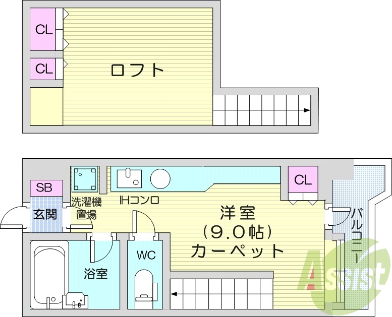 1DK、家具家電付き、IHコンロ、オートロック