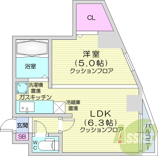 1DK、灯油FF暖房、オートロック、光ファイバー