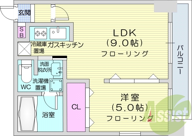 1LDK、収納、洗濯機置場、灯油暖房、エアコン