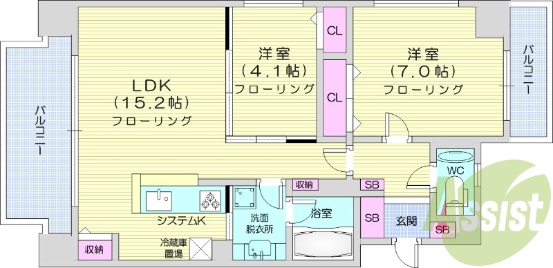 2LDK、分譲、ペット可、角部屋、エアコン、都市ガス
