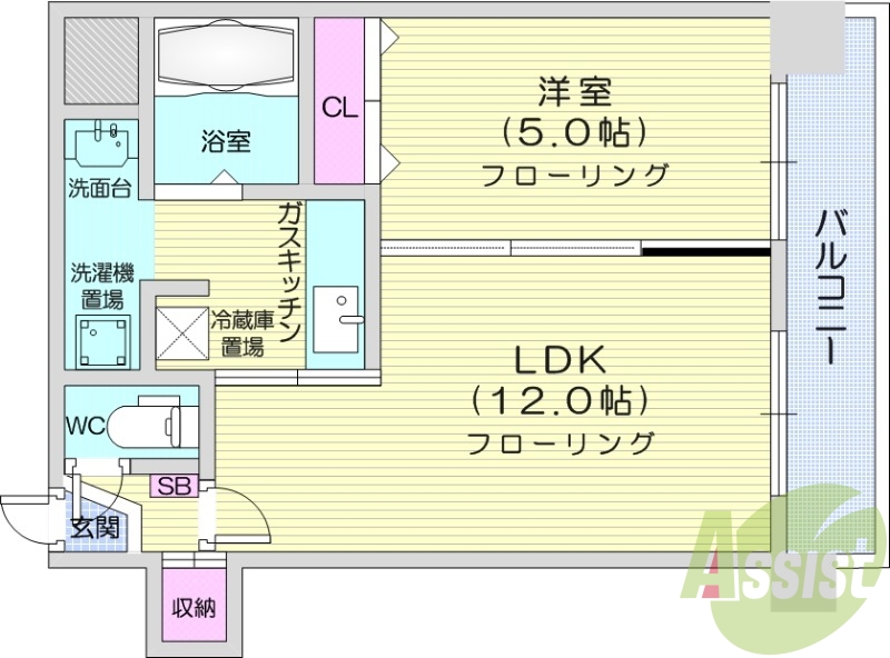 1LDK、都市ガス、オートロック、ウォシュレット