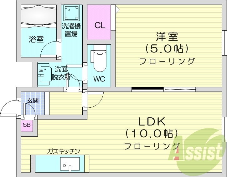 1LDK、オートロック、灯油FF暖房、バストイレ別