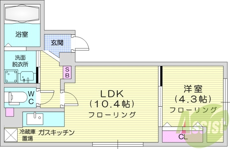 1LDK、オートロック、エアコン、モニターホン