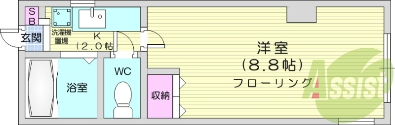 1K、収納スペース、洗濯機置場、ガスキッチン、下駄箱