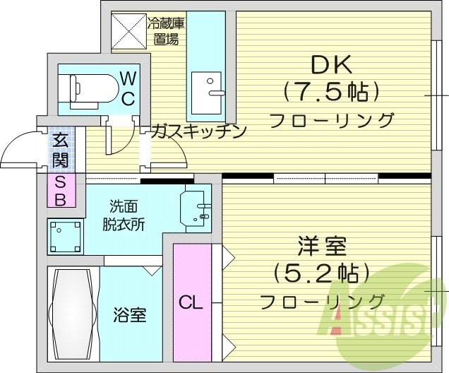 1DK、オートロック、ネット使用料不要、バストイレ別