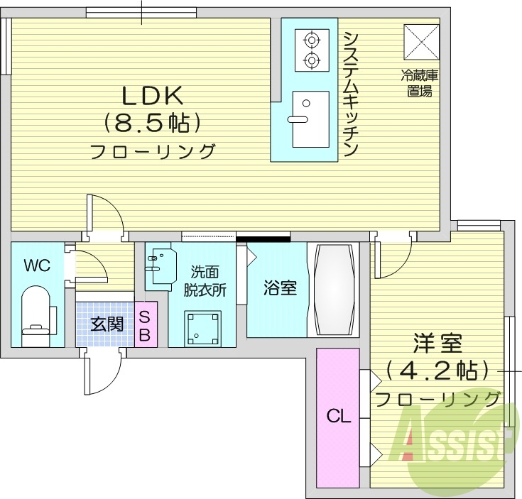 1LDK、オートロック、角部屋、ネット使用料無料