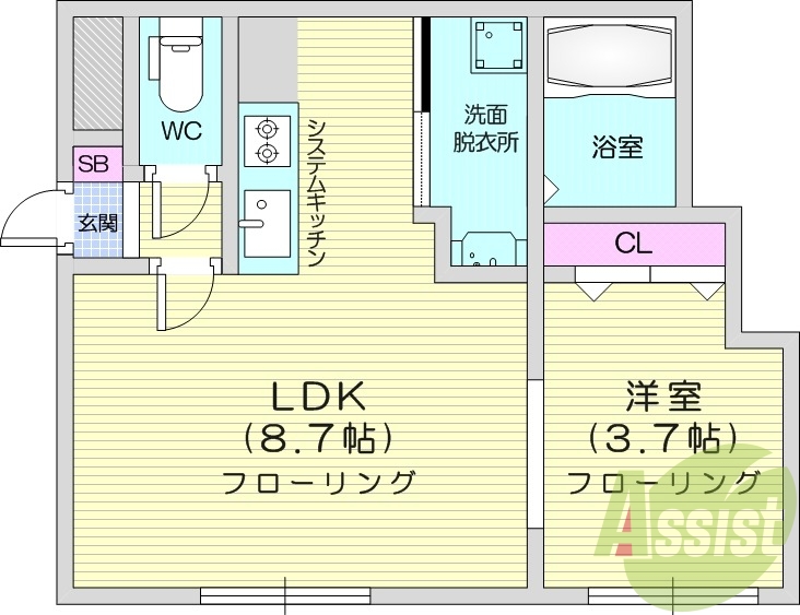 1LDK、オートロック、角部屋、ネット使用料無料