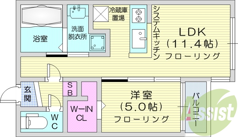 1LDK、オートロック、都市ガス、ネット使用料無料