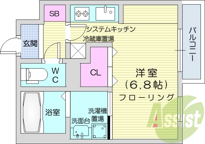 1R、オートロック、システムキッチン、エアコン