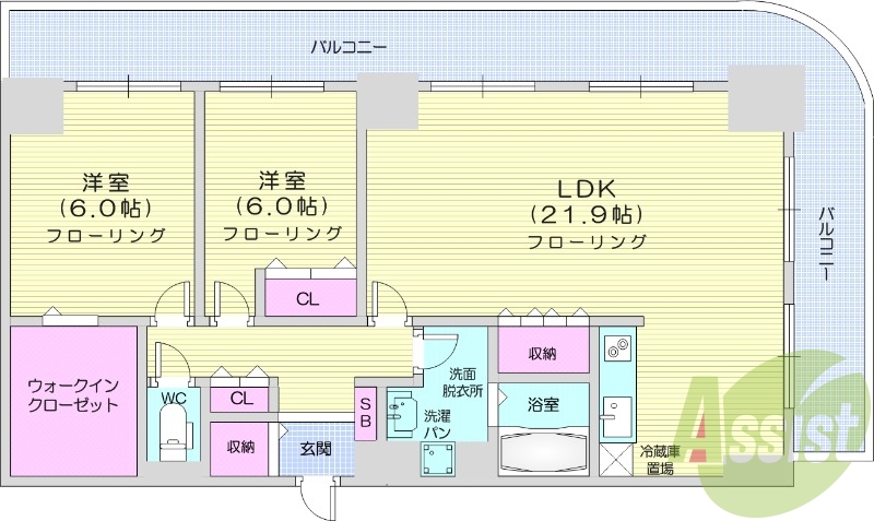 2LDK、オートロック、モニターホン、灯油給湯