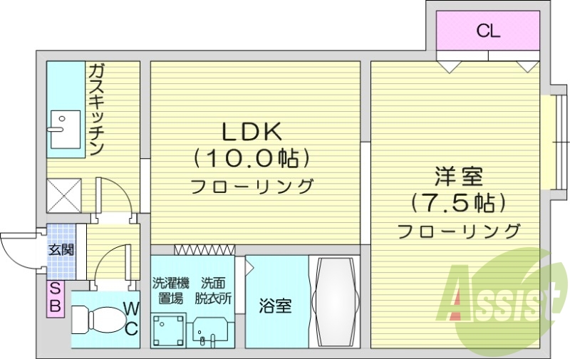 1LDK、バストイレ別、オートロック、灯油FF暖房