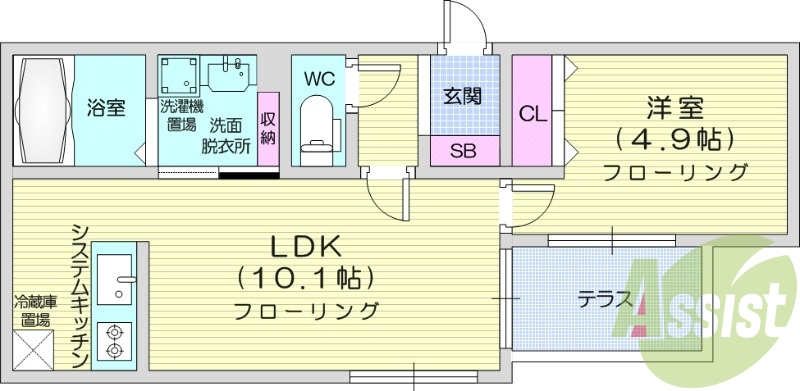 1LDK、オートロック、システムキッチン、ネット使用料無料