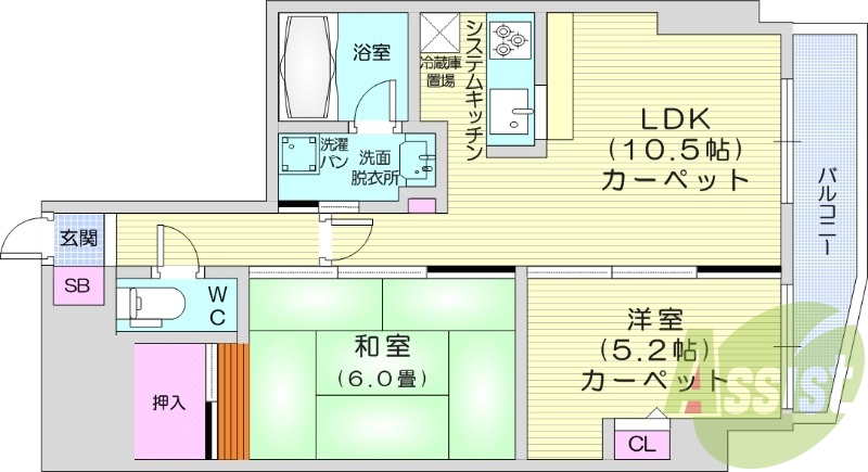 2LDK、収納、灯油暖房、都市ガス、オートロック