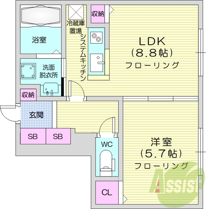 1LDK、都市ガス物件、クローゼット、エアコン付、ネット無料