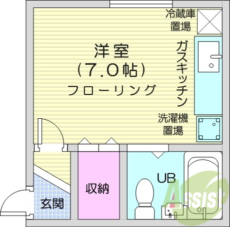 1R、灯油暖房、ガス給湯、TVモニターホン