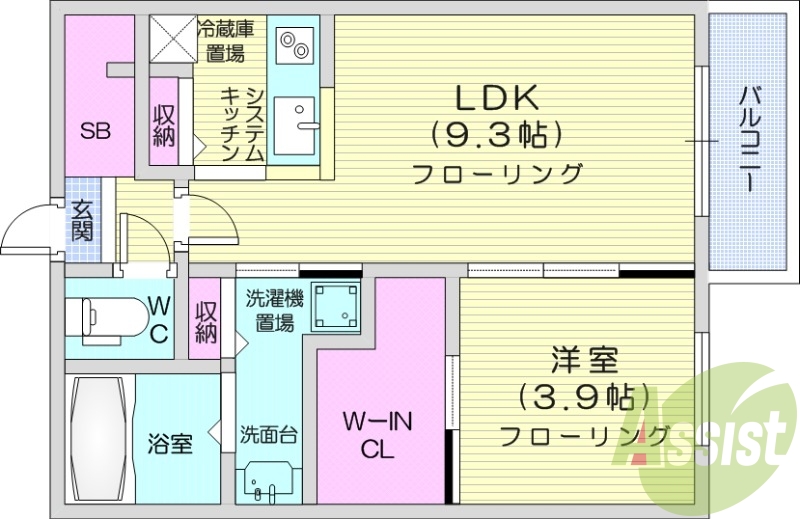 1LDK、都市ガス、インターネット無料、システムキッチン
