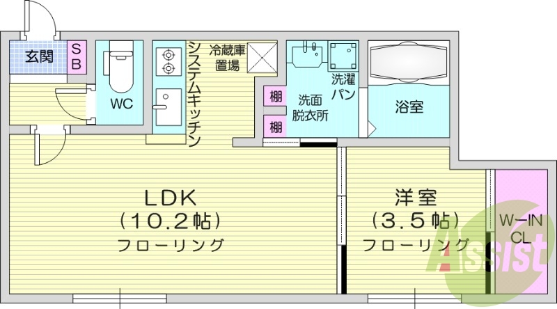 1LDK、エアコン、浴室乾燥、ネット無料