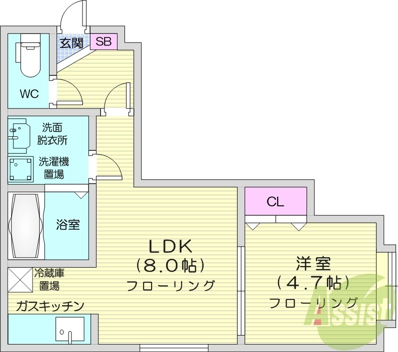1LDK、収納、モニターホン、灯油暖房、バストイレ別