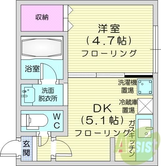 1DK、独立洗面台、ウォシュレット、灯油暖房、バストイレ別