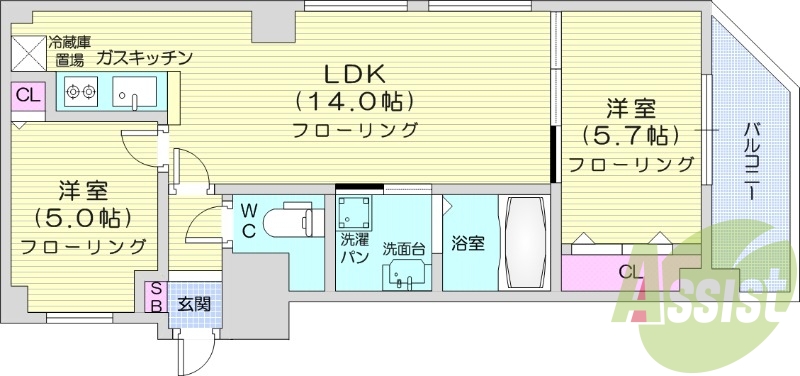 2LDK、エアコン、ネット無料、ペット可