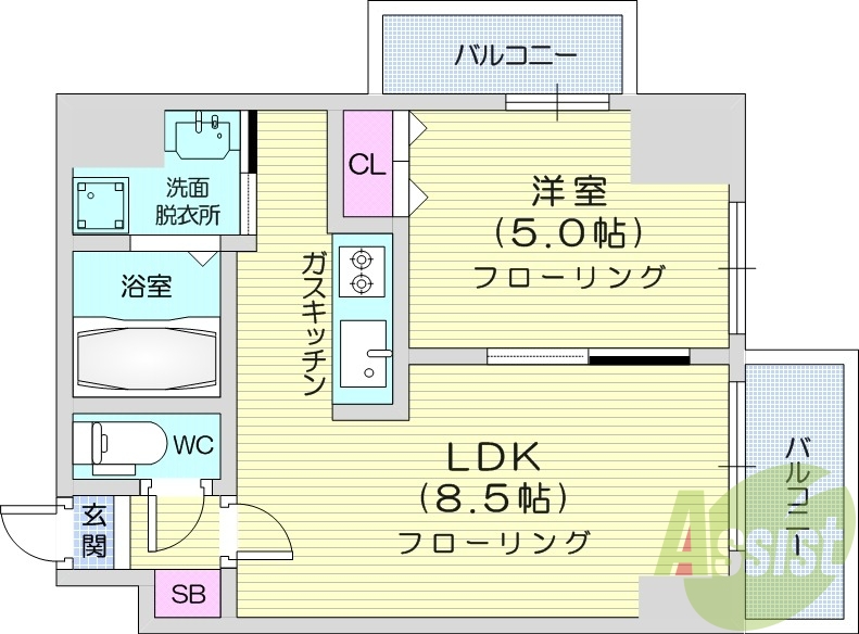 1LDK、収納、ネット無料、宅配BOX、灯油暖房