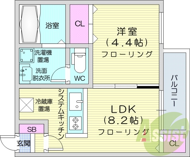 1LDK、システムキッチン、エアコン、ネット無料
