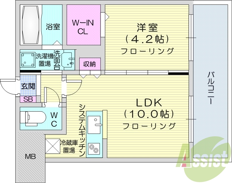 1LDK、エアコン、システムキッチン、オートロック