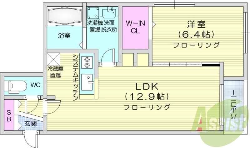 1LDK、収納、角部屋、都市ガス、ガス暖房