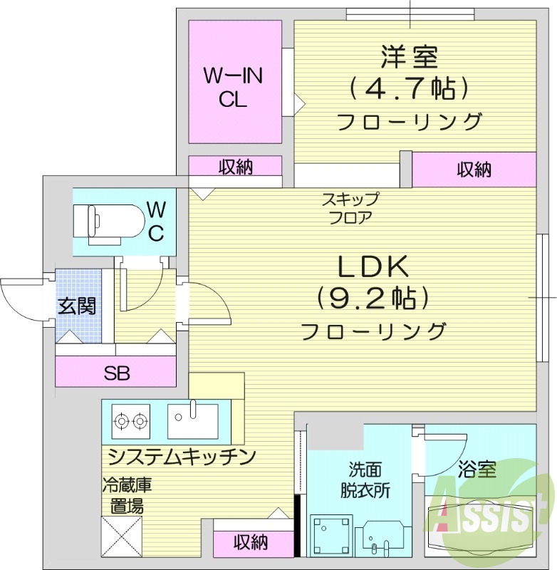 1LDK、都市ガス、角部屋、エアコン、ネット使用料無料
