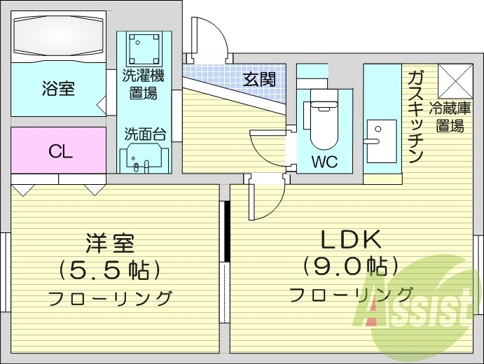 1LDK、ロードヒーティング、風呂トイレ別、ペット可