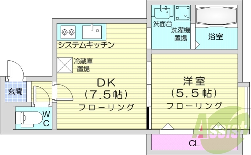 1DK、ネット無料、エアコン、システムキッチン