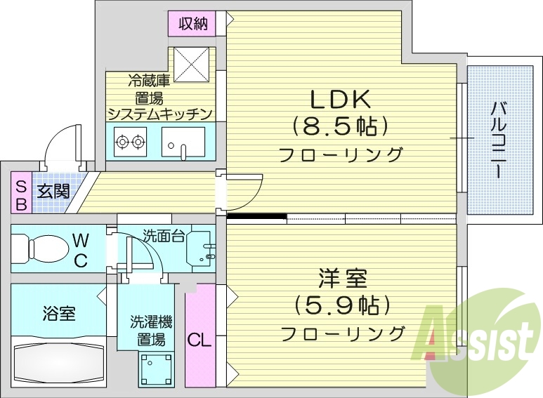 1LDK、収納、角部屋、灯油暖房、洗濯機置場