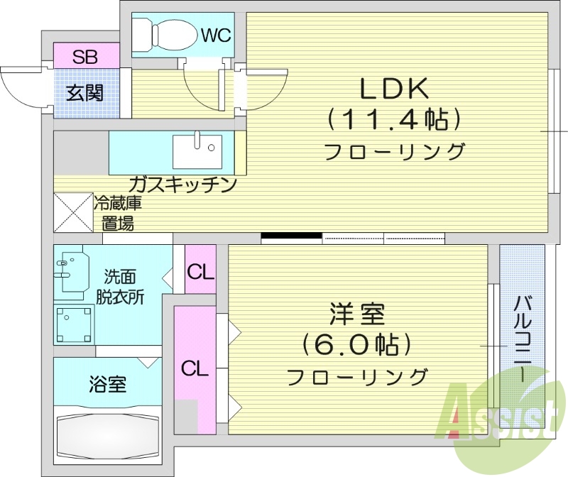 1LDK、収納、角部屋、オートロック、追い炊き