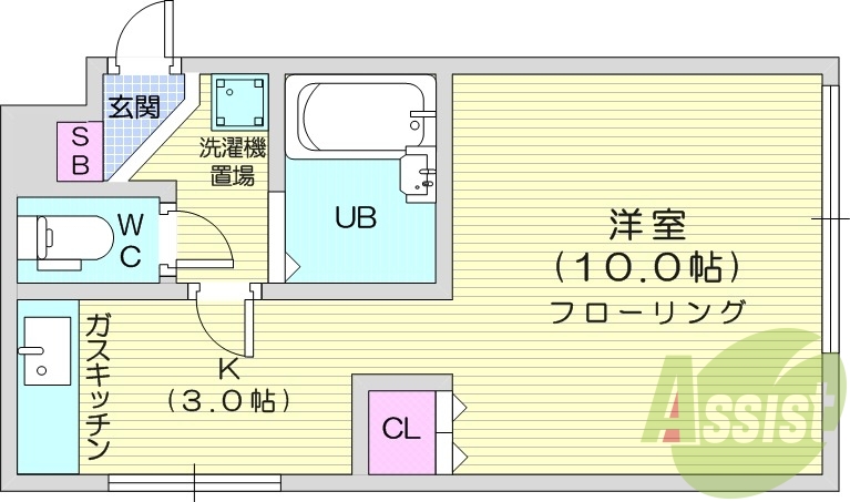 1K、灯油暖房、バストイレ別、シャワートイレ