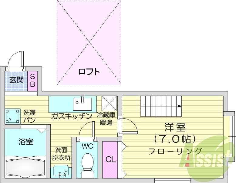 1K、灯油暖房、収納、モニターホン、バストイレ別