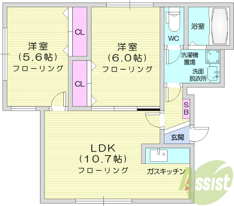 2LDK、エアコン、灯油暖房、宅配BOX