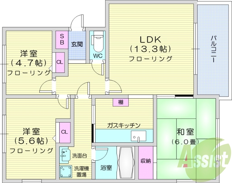 3LDK、都市ガス、ウォシュレット、独立洗面台、ペット相談