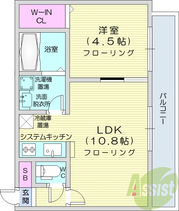 1LDK、角部屋、都市ガス、エアコン、ネット無料