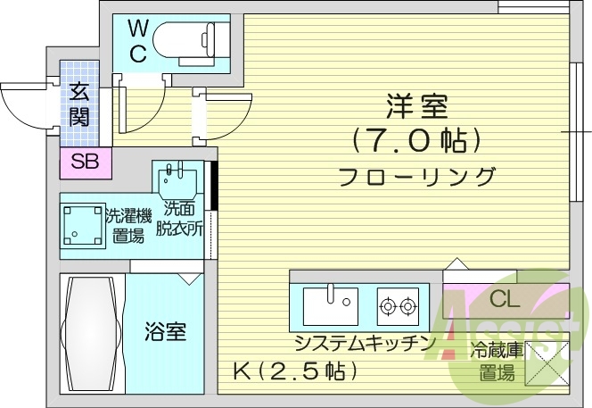 1K、エアコン、システムキッチン、TVモニターホン