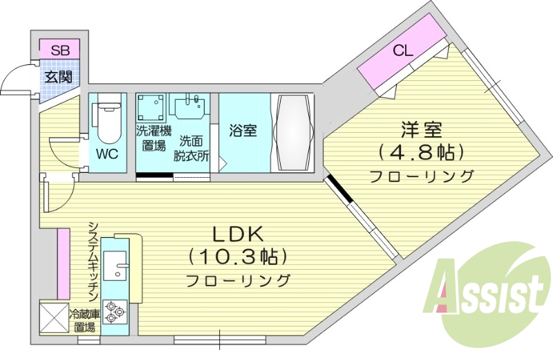 1LDK、都市ガス、エアコン、ネット使用料無料、角部屋