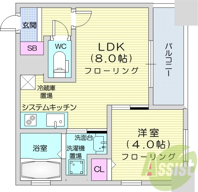1LDK、都市ガス、エアコン付き、インターネット対応