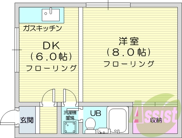 1ＤＫ、都市ガス、日当たり良好、収納スペース