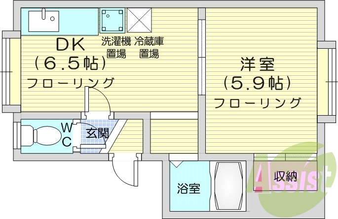 1DK、角部屋、収納、インターネット無料、灯油暖房